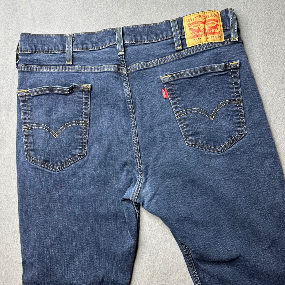 Levis 514 Straight Fit Mens 38x30 Dark Wash‎ Blue Stretch Denim Jeans 00514-1283 - Picture 5 of 13